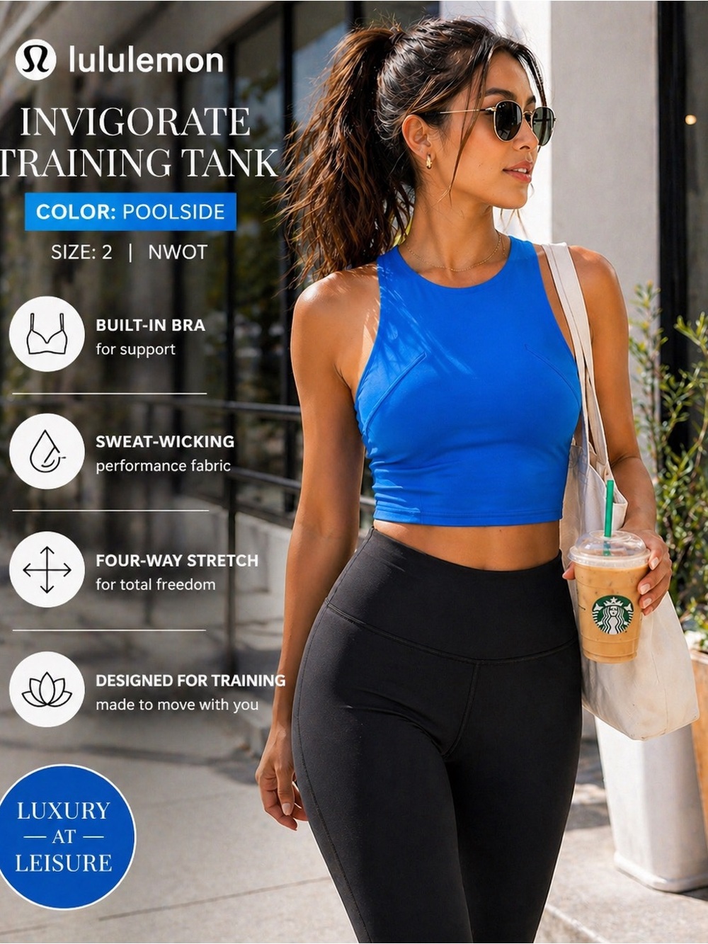 Lululemon Invigorate Training Tank Top Size 2 Poolside Blue NWOT Built In Bra